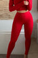 Mock Neck Long Sleeve Top and High Waist Pants Set