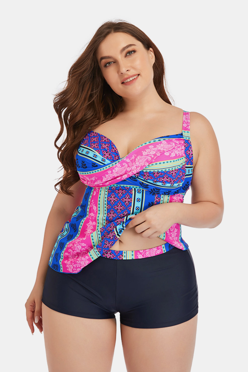 Plus Size Printed Crisscross Cutout Two-Piece Swim Set